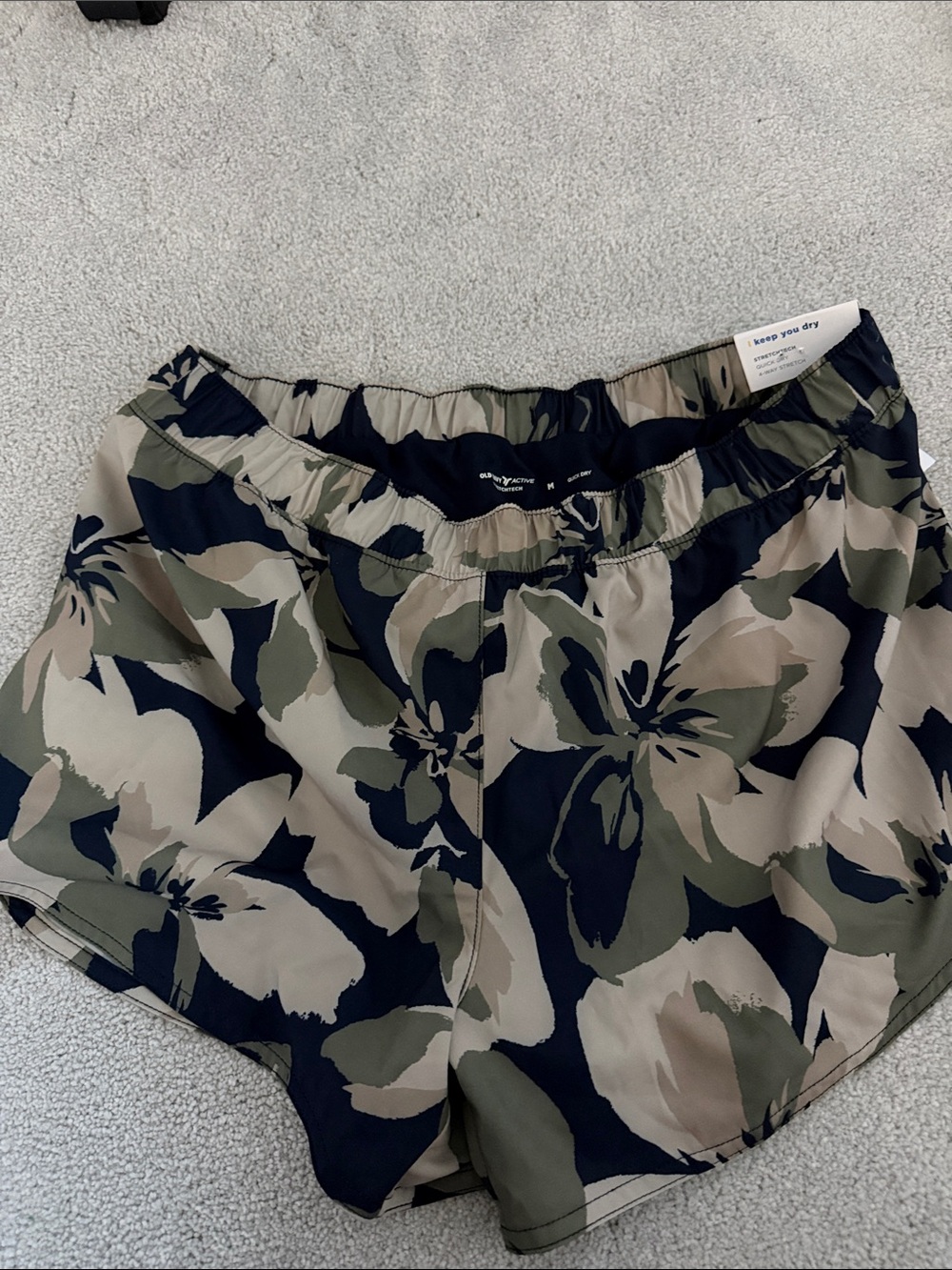 Old Navy Women's Floral Camo Athletic Shorts in Olive, Navy & Tan